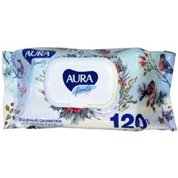 Влажные салфетки для всей семьи Aura (Аура) Антибактериальные с крышкой, 120 шт