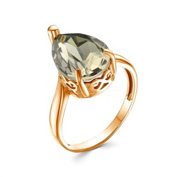 Кольцо из золочёного серебра с кристаллом премиум Австрия цв. дымчатый