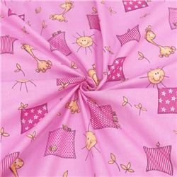 Ткань на отрез бязь ГОСТ детская 150 см 366/3 Жирафики цвет розовый